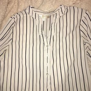 White Blouse with Black Vertical Stripes